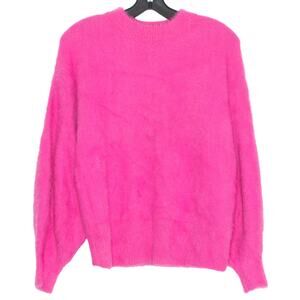 Hot Pink Fuzzy Eyelash Sweater Oversized Pullover Crewneck Y2K Cozy Bold Small